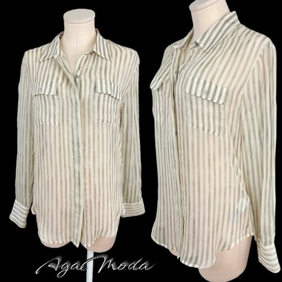 Madewell Button Down, Neutral Sheer Shirt with Chest Pockets - Picture 1 of 15